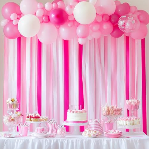 Captain Decor Captain Décor 8 Pink Streamers with White, 656ft Pack of Pink Crepe Paper Streamers for Bachelorette Party Decorations, Birthday Decor (1.8 inch x 82 ft/Roll) - Image 2