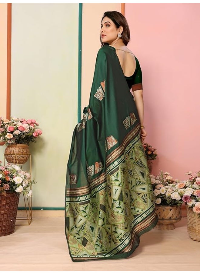 Sidhidata ساري حريمي ناعم Kanjeevaram Banarasi من Siddhidaata مع بلوزة غير مخيطة PS - Image 4