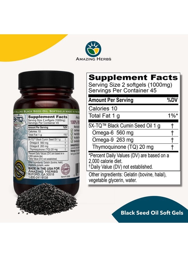 Amazing Herbs Premium Black Seed Oil Capsules - Cold Pressed Nigella Sativa Aids in Digestive Health, Immune Support, Brain Function, Gluten Free, Non GMO - 90 Count, 500mg - Image 1