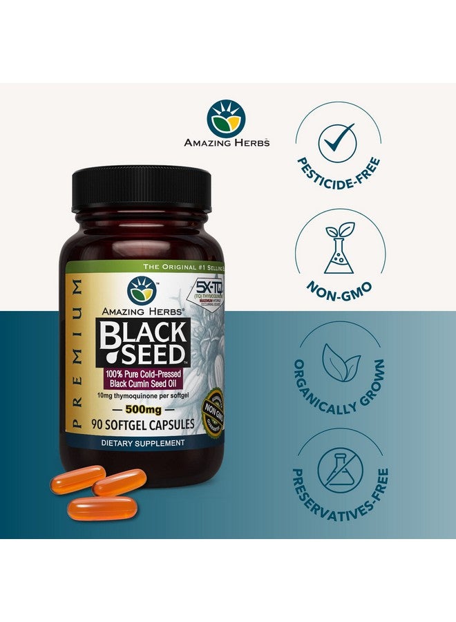 Amazing Herbs Premium Black Seed Oil Capsules - Cold Pressed Nigella Sativa Aids in Digestive Health, Immune Support, Brain Function, Gluten Free, Non GMO - 90 Count, 500mg - Image 2