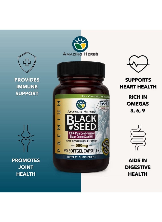 Amazing Herbs Premium Black Seed Oil Capsules - Cold Pressed Nigella Sativa Aids in Digestive Health, Immune Support, Brain Function, Gluten Free, Non GMO - 90 Count, 500mg - Image 4