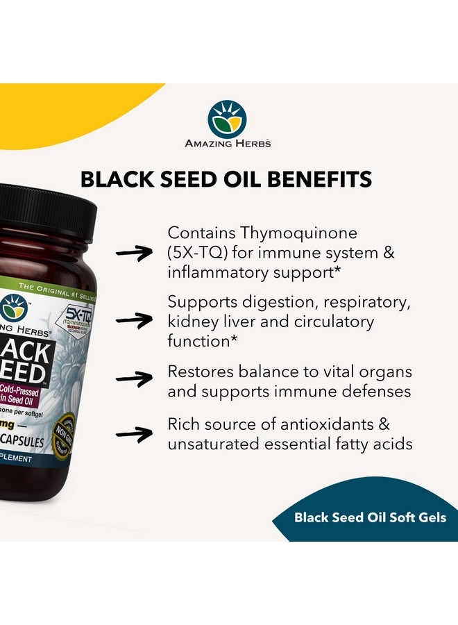 Amazing Herbs Premium Black Seed Oil Capsules - Cold Pressed Nigella Sativa Aids in Digestive Health, Immune Support, Brain Function, Gluten Free, Non GMO - 90 Count, 500mg - Image 3
