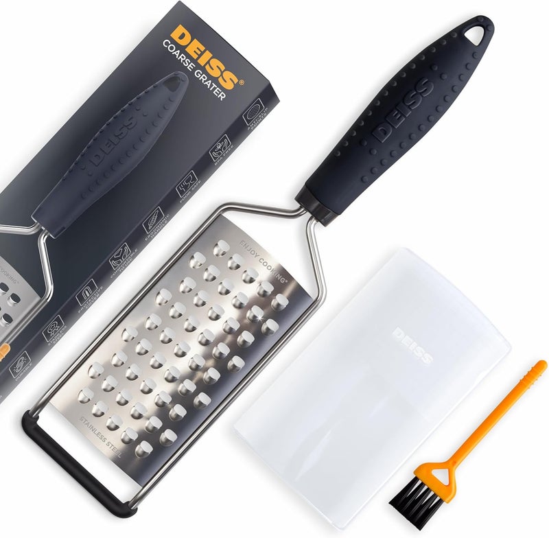 Deiss PRO Coarse Grater & Hand Held Cheese Grater - Sharp Stainless Steel Blades, Non-Slip Handle, Small Cheese Grater for Kitchen, Shredder, Dishwasher Safe - Image 1