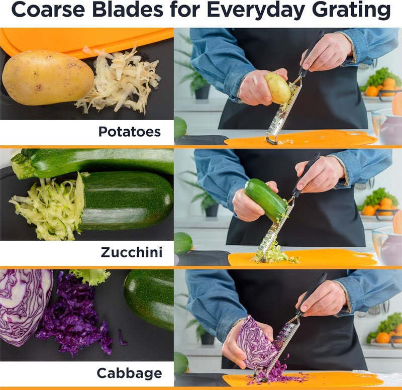 Deiss PRO Coarse Grater & Hand Held Cheese Grater - Sharp Stainless Steel Blades, Non-Slip Handle, Small Cheese Grater for Kitchen, Shredder, Dishwasher Safe - Image 4