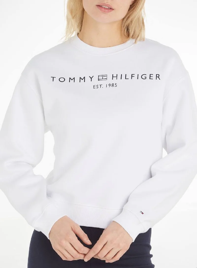 TOMMY HILFIGER Women's Modern Signature Logo Sweatshirt -  Cotton blend, White