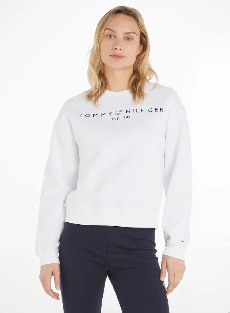 TOMMY HILFIGER Women's Modern Signature Logo Sweatshirt -  Cotton blend, White
