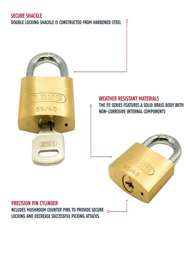 ABUS 55/40 Solid Brass Padlock with 2 Keys for School, Gym, Cabinet 1 1/2in (40mm) Wide, Keyed Alike (Keyed Different, 1) - Image 3