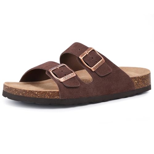 ODOLY Unisex Cork Footbed Slide Sandal, Arch Support Summer Outdoor Sandals with Adjustable Buckle for Women and Men, Brown Suede 36 (5-6 Women/4-4.5 Men) - Image 1