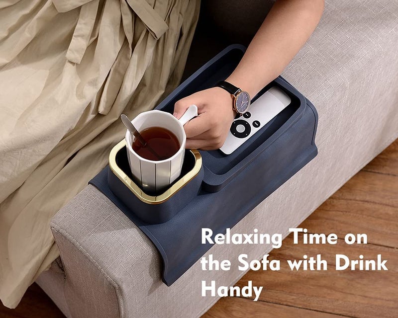 Sofa Cup Holder Tray, Silicone Anti-Spill and Anti-Slip Couch Arm Cup Holder, Strong and Weighted Remote/ Snacks/ Cellphone/ Earbuds Couch Tray for Recliner, Armchair (Olive Green) - Image 2