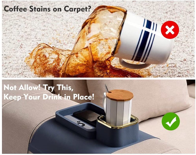 Sofa Cup Holder Tray, Silicone Anti-Spill and Anti-Slip Couch Arm Cup Holder, Strong and Weighted Remote/ Snacks/ Cellphone/ Earbuds Couch Tray for Recliner, Armchair (Olive Green) - Image 5
