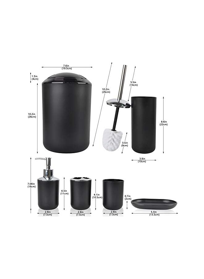 vesus Bathroom Accessories Set 6 Piece Bath Ensemble Includes Soap Dispenser, Toothbrush Holder, Toothbrush Cup, Soap Dish for Decorative Countertop and Housewarming Gift, Black, Large - Image 2