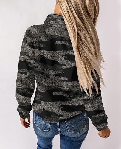 SELINK Womens Fleece Jacket Western Aztec Print Long Sleeve Snap Button Down Shacket Jackets with Pockets Black Camo-XXL - Image 2