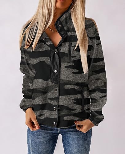 SELINK Womens Fleece Jacket Western Aztec Print Long Sleeve Snap Button Down Shacket Jackets with Pockets Black Camo-XXL - Image 3