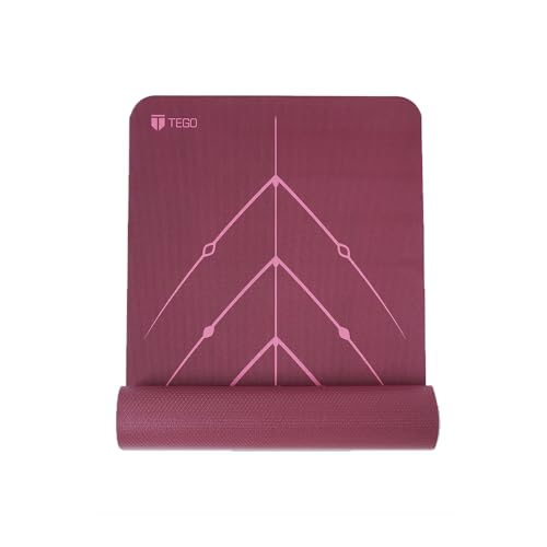 TEGO Stance Yoga Mat with GuideAlign for Posture Alignment (Wine Without bag) | Reversible Design with Dual Texture Grip | 5mm Thick | Antimicrobial, Non-Slip, Sweat-Resistant | 6ft x 2ft | Yoga & Fitness Mat | Shoe-friendly Workout Mat - Image 1