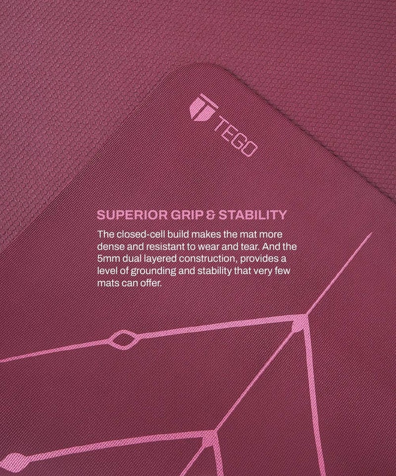 TEGO Stance Yoga Mat with GuideAlign for Posture Alignment (Wine Without bag) | Reversible Design with Dual Texture Grip | 5mm Thick | Antimicrobial, Non-Slip, Sweat-Resistant | 6ft x 2ft | Yoga & Fitness Mat | Shoe-friendly Workout Mat - Image 4