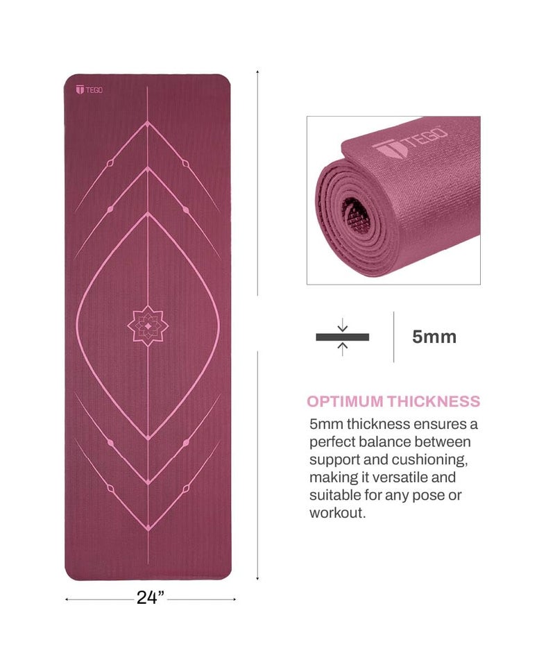 TEGO Stance Yoga Mat with GuideAlign for Posture Alignment (Wine Without bag) | Reversible Design with Dual Texture Grip | 5mm Thick | Antimicrobial, Non-Slip, Sweat-Resistant | 6ft x 2ft | Yoga & Fitness Mat | Shoe-friendly Workout Mat - Image 3