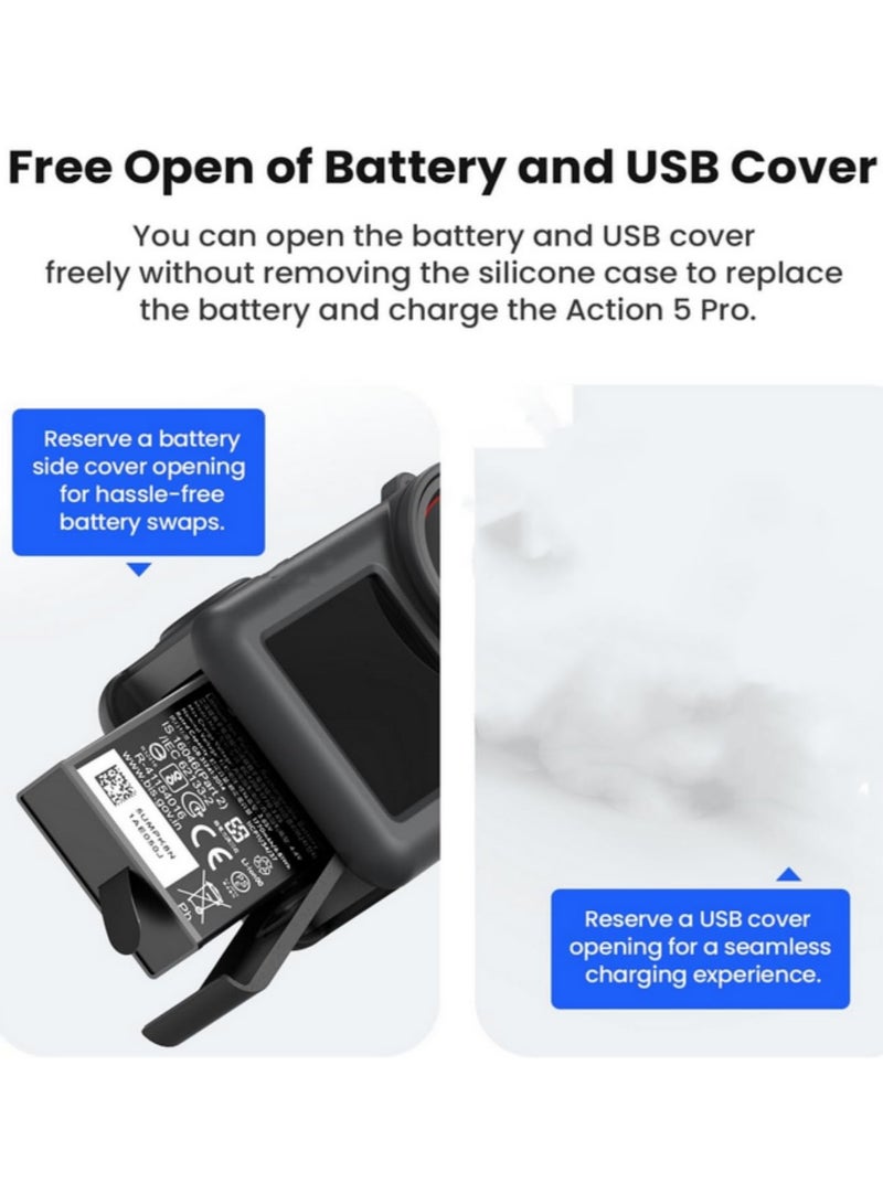 1pcs Silicone Case for DJI Osmo Action 5 Pro Silicone Protective Cover with Anti Lost Neck Lanyard Accessories for DJI Action 5 Pro Camera Black  - Image 4