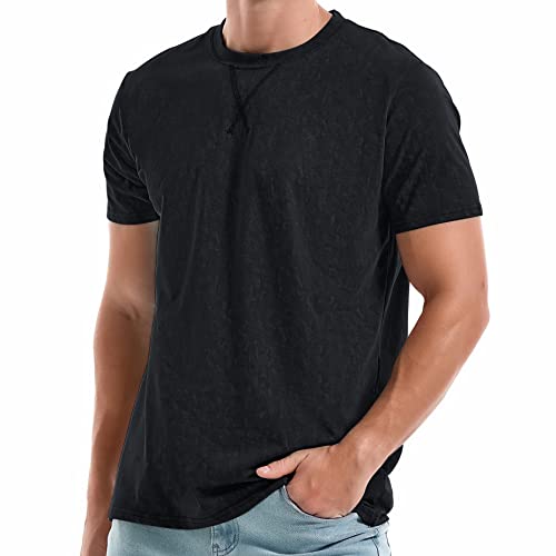 KLIEGOU Men's T-Shirts - Elasticity Cotton Crew Neck Tees 2166 Black S - Image 1