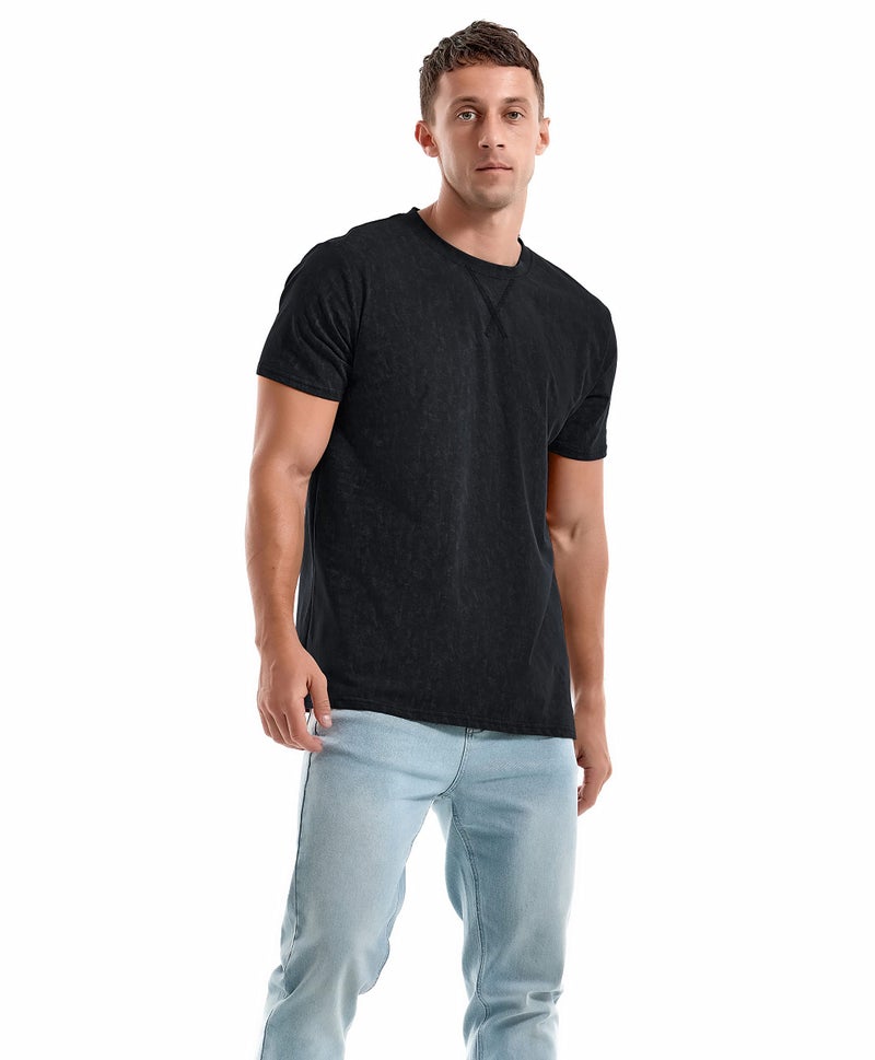 KLIEGOU Men's T-Shirts - Elasticity Cotton Crew Neck Tees 2166 Black S - Image 2