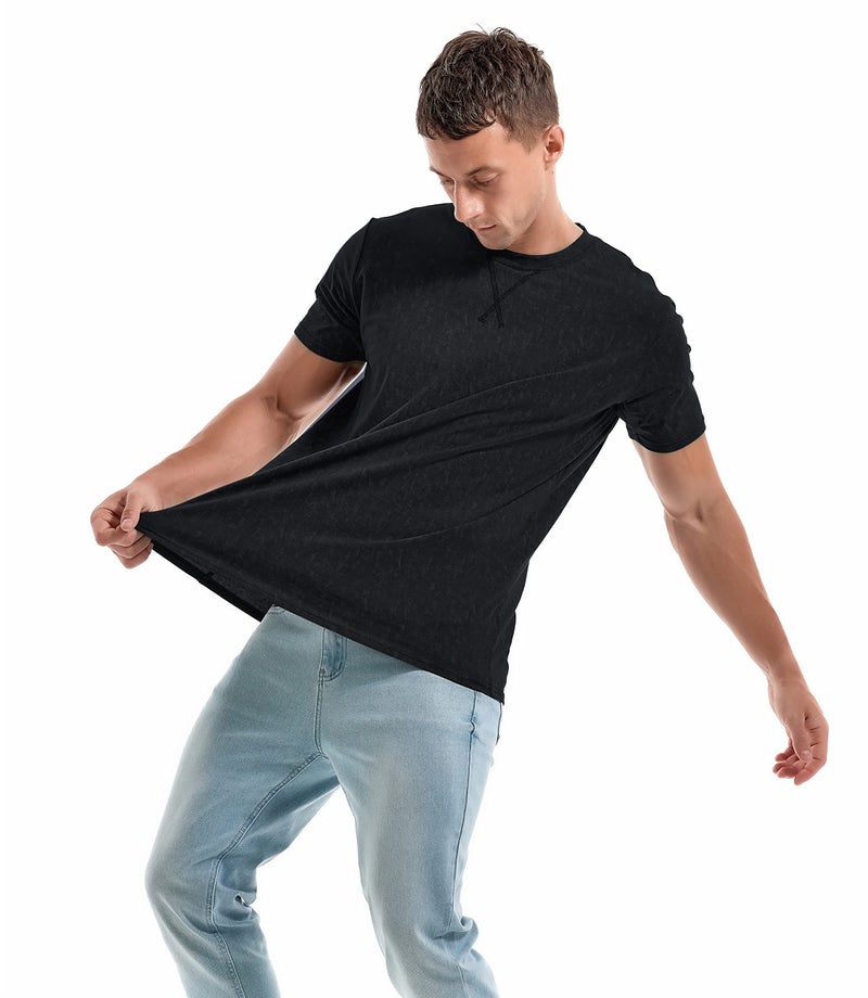 KLIEGOU Men's T-Shirts - Elasticity Cotton Crew Neck Tees 2166 Black S - Image 4