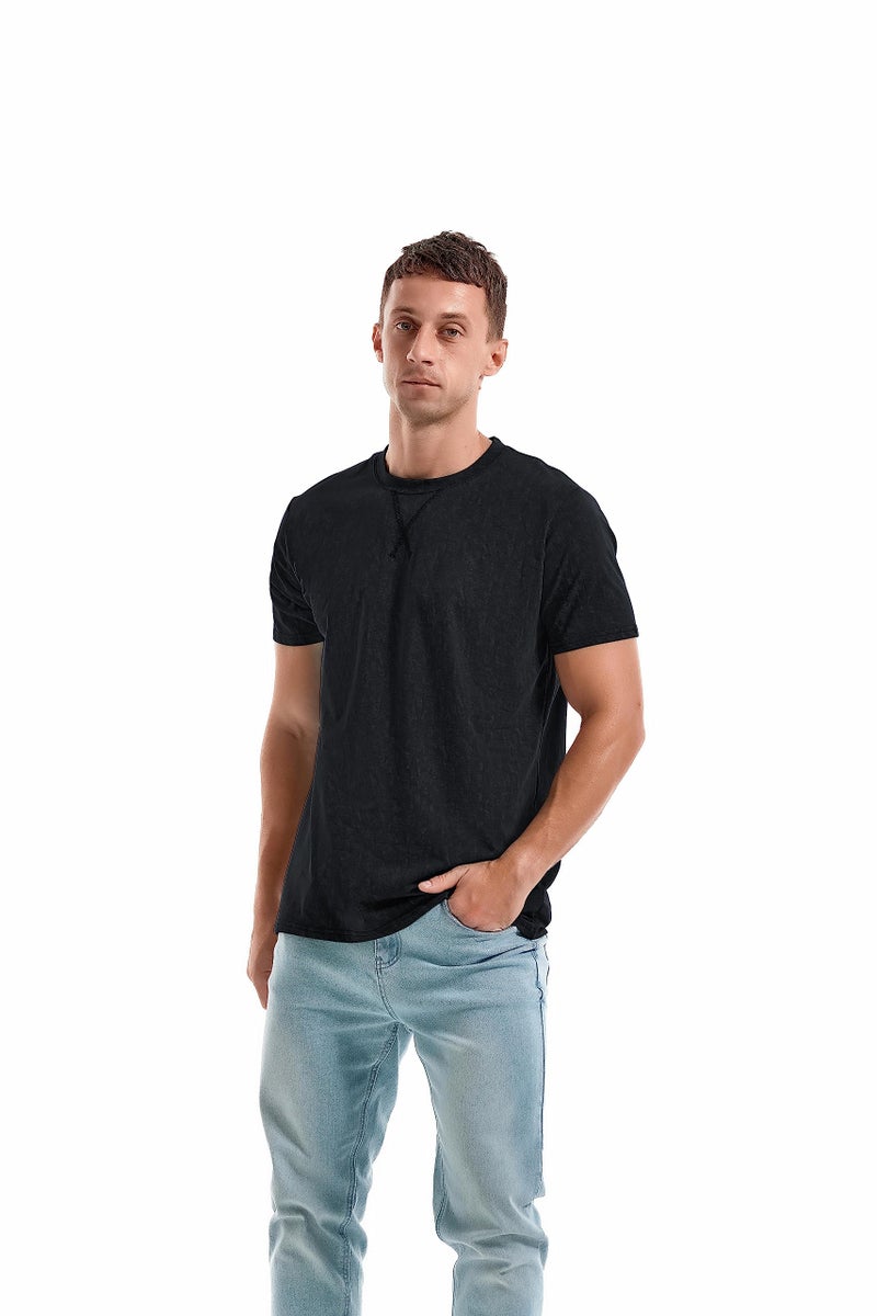 KLIEGOU Men's T-Shirts - Elasticity Cotton Crew Neck Tees 2166 Black S - Image 3