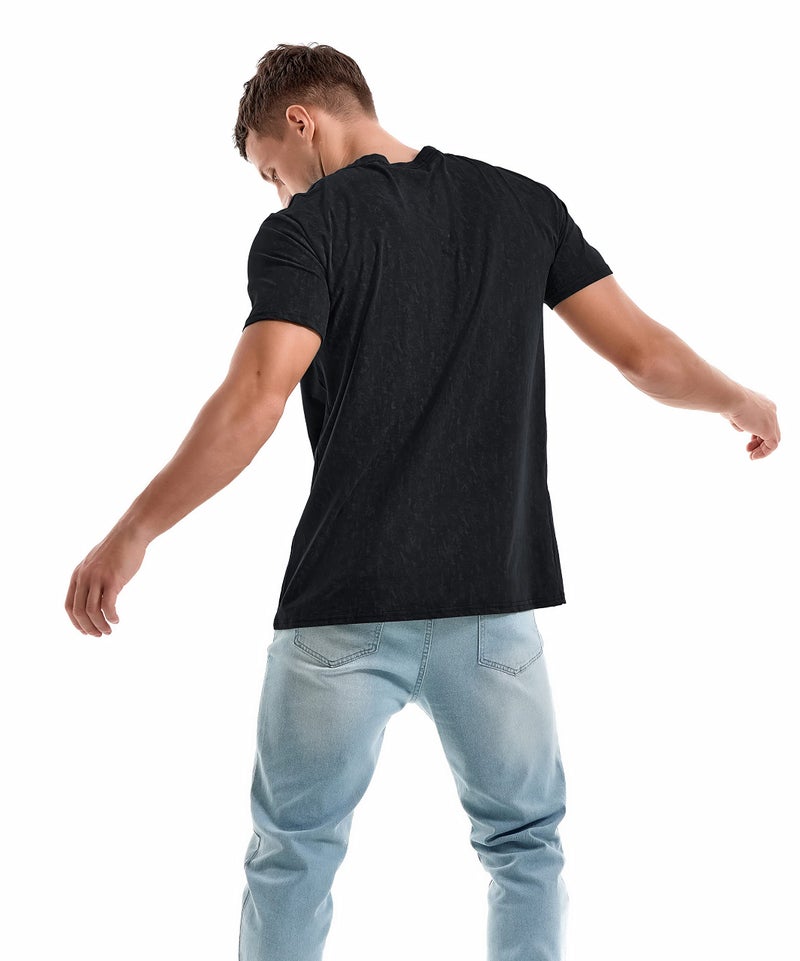 KLIEGOU Men's T-Shirts - Elasticity Cotton Crew Neck Tees 2166 Black S - Image 5