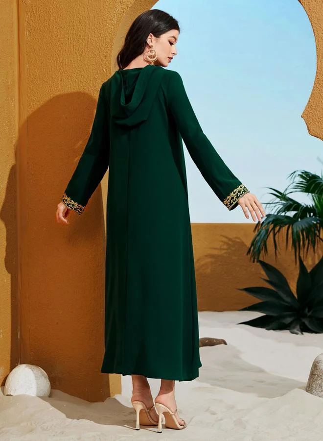 تايك تو Dark Green Embroidered Jalabiya with Hood