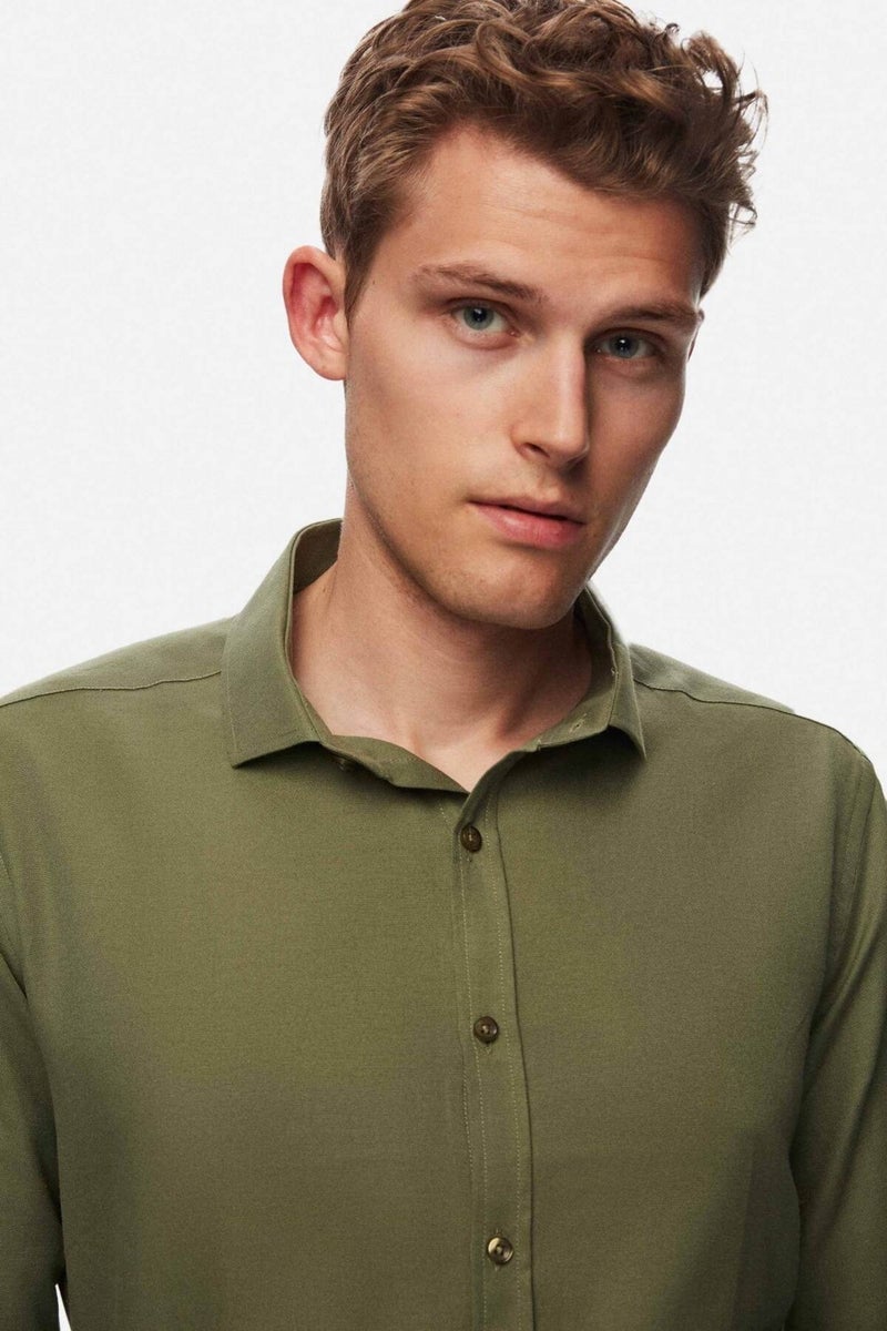 D'S DAMAT Twn Slim Fit Khaki Oxford Shirt 6EF02ORT00288 - Image 2