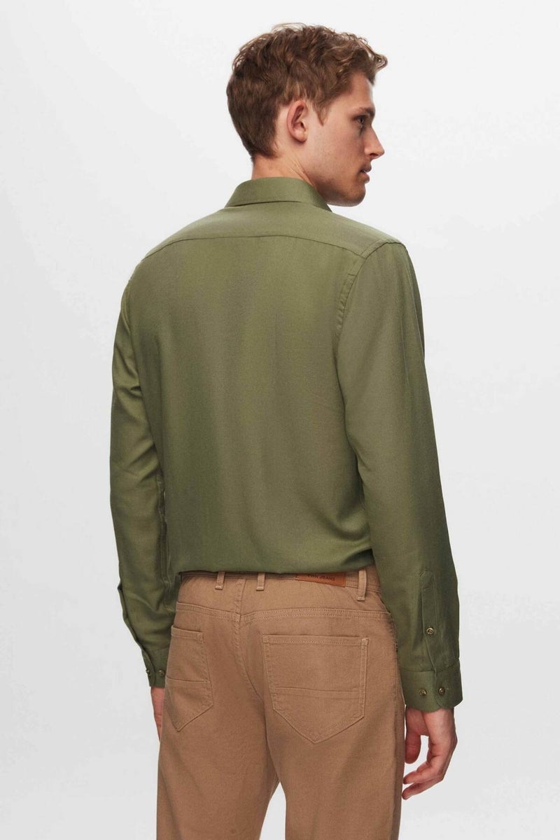 D'S DAMAT Twn Slim Fit Khaki Oxford Shirt 6EF02ORT00288 - Image 3
