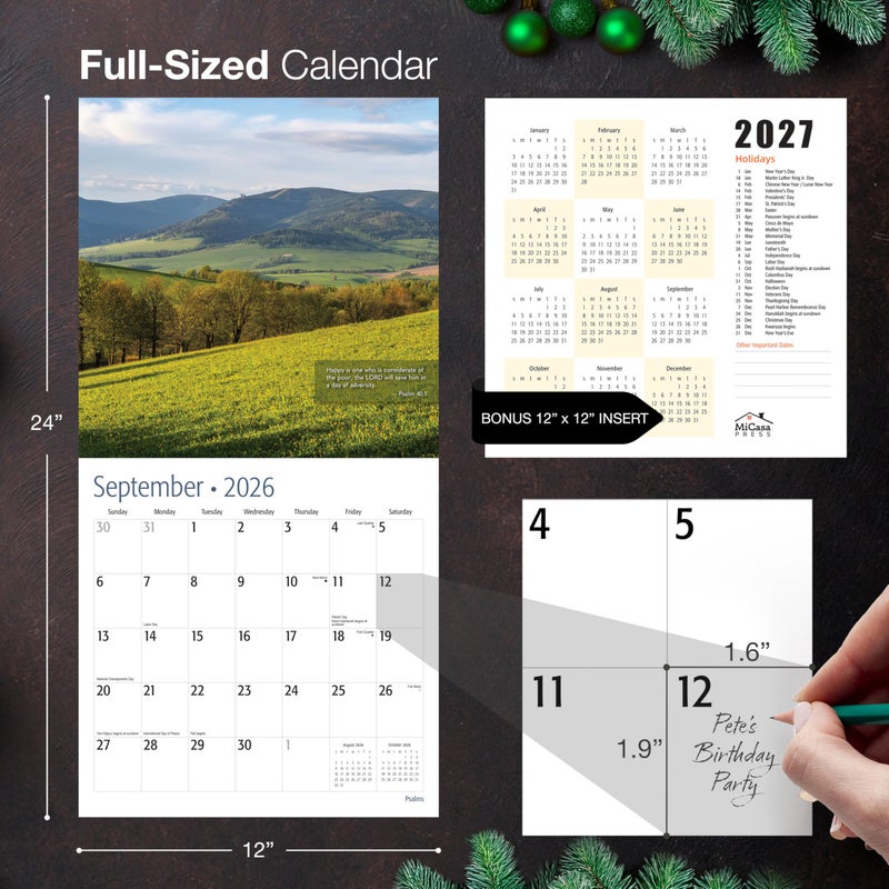 MICASA PRESS Christian Wall Calendar 2026 | Psalms with Bible Verses | 12 Month | 12" x 24" When Open | Thick & Sturdy Paper | Holiday Gift | Inspirational Religious Scripture Christian Calendar 2026 - Image 5