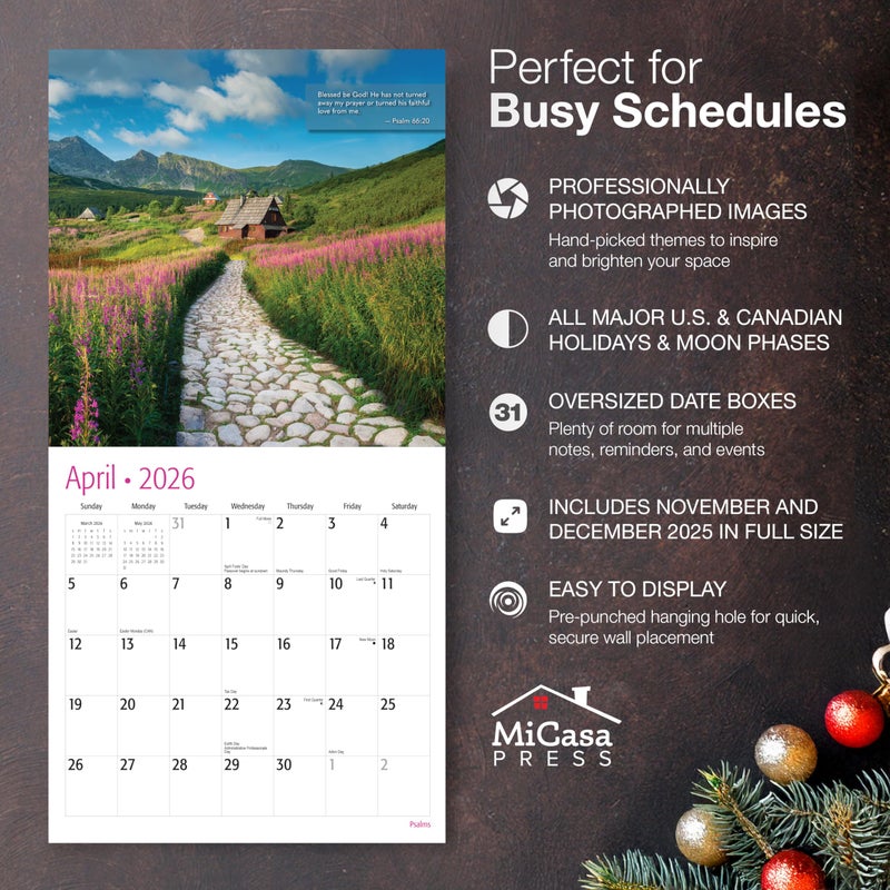 MICASA PRESS Christian Wall Calendar 2026 | Psalms with Bible Verses | 12 Month | 12" x 24" When Open | Thick & Sturdy Paper | Holiday Gift | Inspirational Religious Scripture Christian Calendar 2026 - Image 2