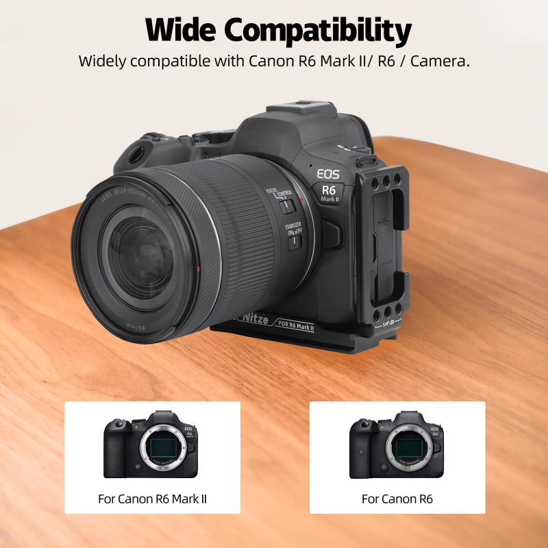 Nitze حامل L من نيتزي لكاميرا كانون R6 مارك II / R6، مع لوحة إفراج سريع أركا مدمجة وفتحات متعددة 1/4"-20 - Image 2