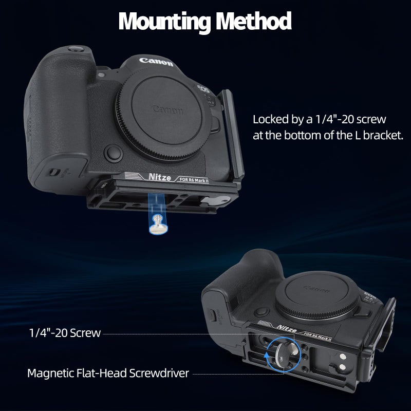 Nitze حامل L من نيتزي لكاميرا كانون R6 مارك II / R6، مع لوحة إفراج سريع أركا مدمجة وفتحات متعددة 1/4"-20 - Image 3