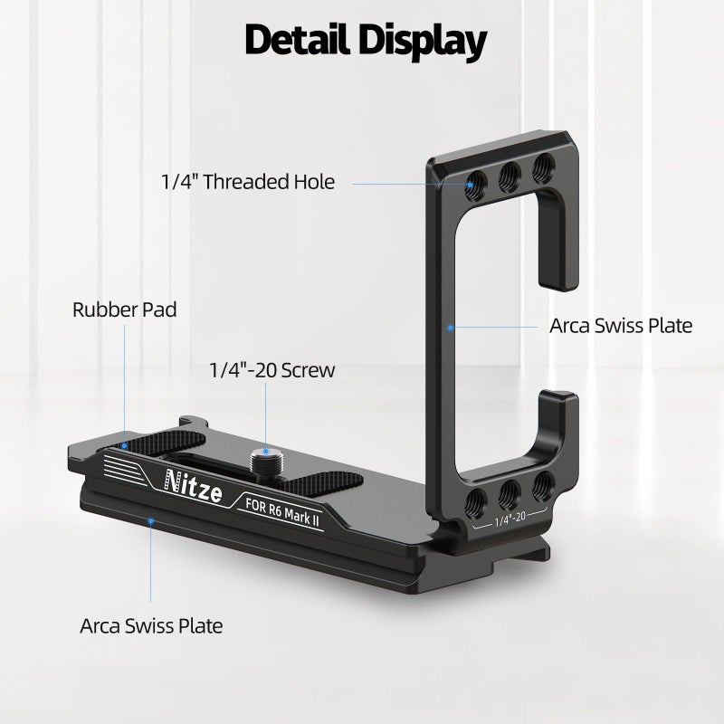 Nitze حامل L من نيتزي لكاميرا كانون R6 مارك II / R6، مع لوحة إفراج سريع أركا مدمجة وفتحات متعددة 1/4"-20 - Image 4