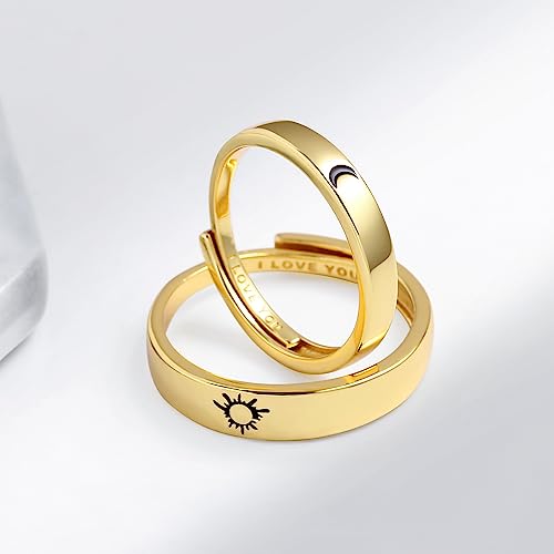 Beydodo خاتم خطوبة بيودودو، خواتم وعد للرجال من الفضة الإسترلينية 925 خاتم زفاف الشمس والقمر قابل للتعديل خواتم الأزواج المنقوشة أحبك - Image 3