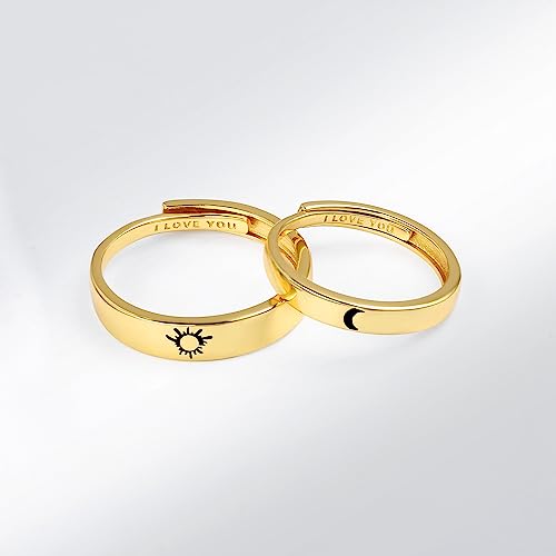 Beydodo خاتم خطوبة بيودودو، خواتم وعد للرجال من الفضة الإسترلينية 925 خاتم زفاف الشمس والقمر قابل للتعديل خواتم الأزواج المنقوشة أحبك - Image 4