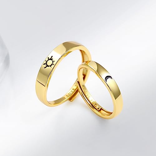 Beydodo خاتم خطوبة بيودودو، خواتم وعد للرجال من الفضة الإسترلينية 925 خاتم زفاف الشمس والقمر قابل للتعديل خواتم الأزواج المنقوشة أحبك - Image 2