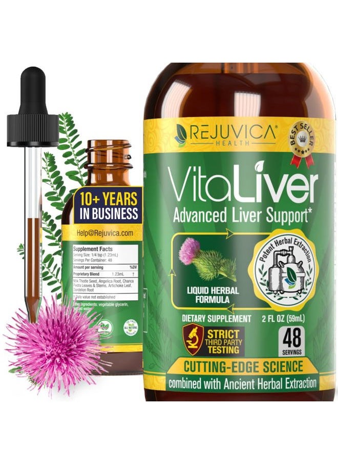 Rejuvica Health VitaLiver - Liver Health Supplement - Support Liver Cleanse & Detox - Liquid Delivery for Absorption - Milk Thistle, Artichoke, Chanca Piedra, Dandelion & More!  - Image 1