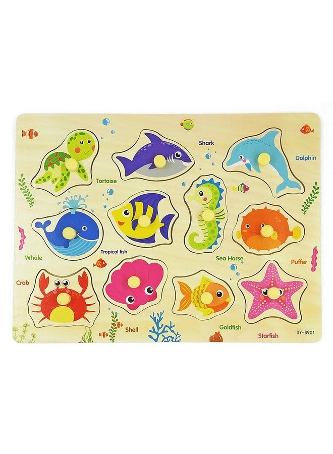 لغز الوتد الخشبي، مخلوق بحري، ألغاز أطفال مكتنزة، ألغاز خشبية ملونة، لوح ربط، لغز بمقبض حيواني، للأطفال الصغار التربويين من سن 18 شهرًا فما فوق، 11 قطعة - Image 2