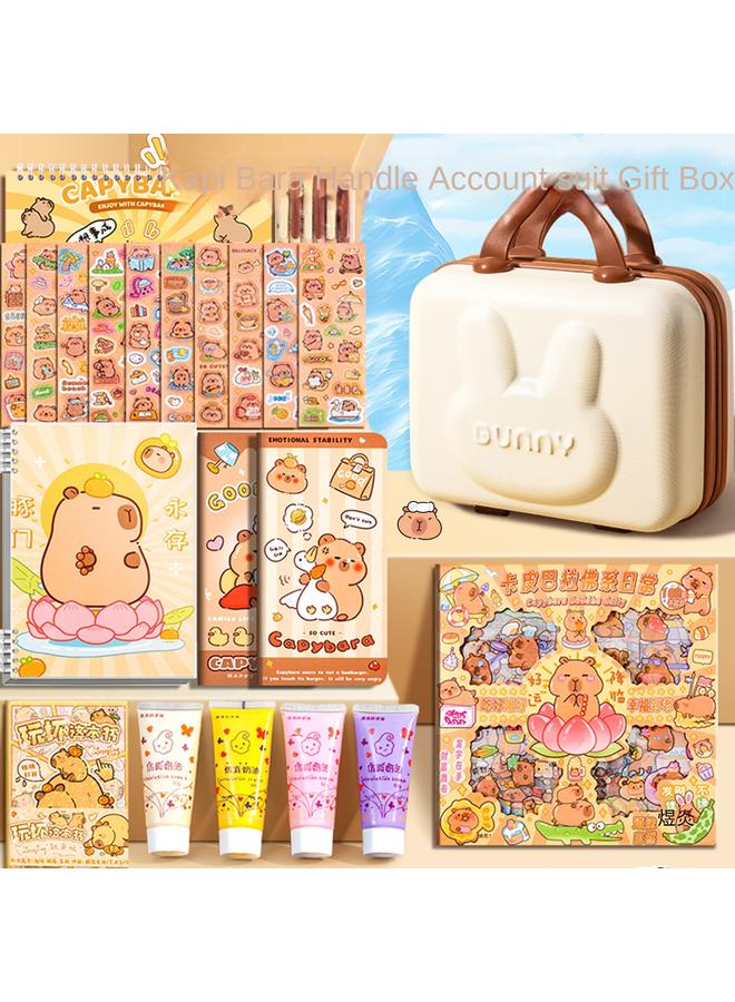 Bluejw Kapi Bara Hand Account Suit Gift Box Cute Girl's Birthday High-value Hand Account Book Girl's Stationery Gift Pack Milk - Image 3
