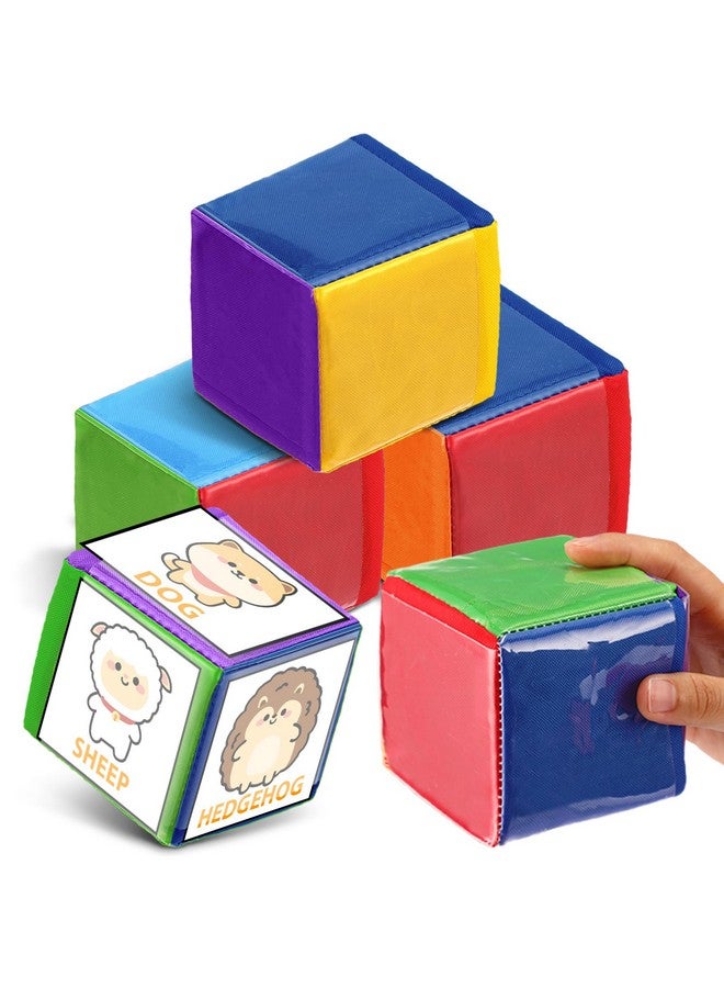Yilloog 4 Pcs Large Foam Dice with Pockets DIY Education Playing Game Soft Dice Kids Infant Early Education Cube Learning Teaching Stacking Blocks Toys Photo Child(3.94 Inch,Stylish Color) - Image 1