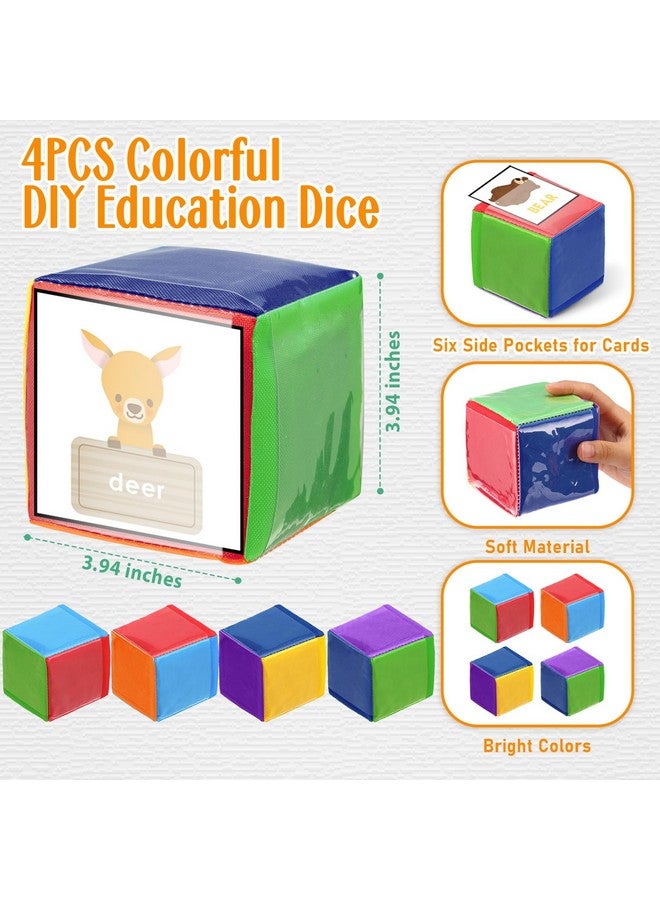 Yilloog 4 Pcs Large Foam Dice with Pockets DIY Education Playing Game Soft Dice Kids Infant Early Education Cube Learning Teaching Stacking Blocks Toys Photo Child(3.94 Inch,Stylish Color) - Image 2