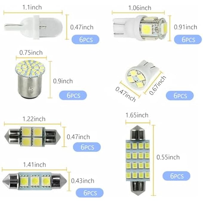 KASTWAVE 42 Pcs Led Car Bulb Kit T10 31Mm 36Mm 41Mm 1157 Bright Replacement For Dome Map Door And License Plate Lights - Image 3