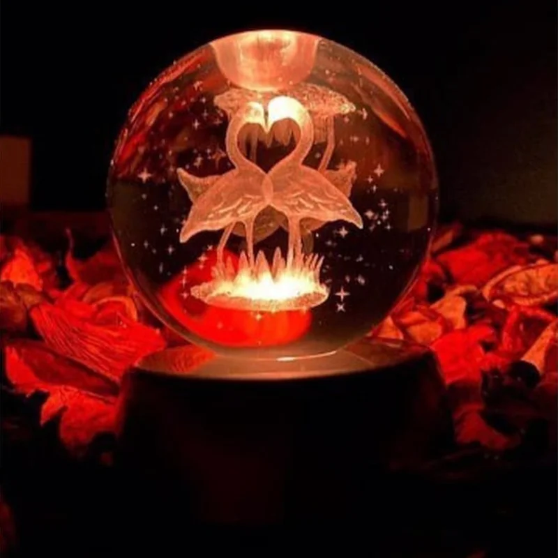 Keyfim Shop Decorative Color Changing Flamingo Themed Lighted Glass Globe 8cm*6cm