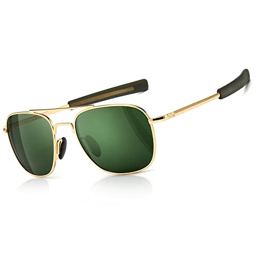 SUNGAIT Men's Military Style Polarized Pilot Aviator Sunglasses - Bayonet Temples (Gold Frame/Green Lens, 55) A285JKLV - Image 1