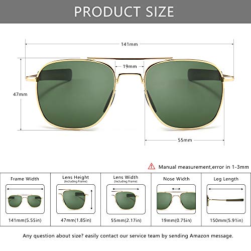 SUNGAIT Men's Military Style Polarized Pilot Aviator Sunglasses - Bayonet Temples (Gold Frame/Green Lens, 55) A285JKLV - Image 5