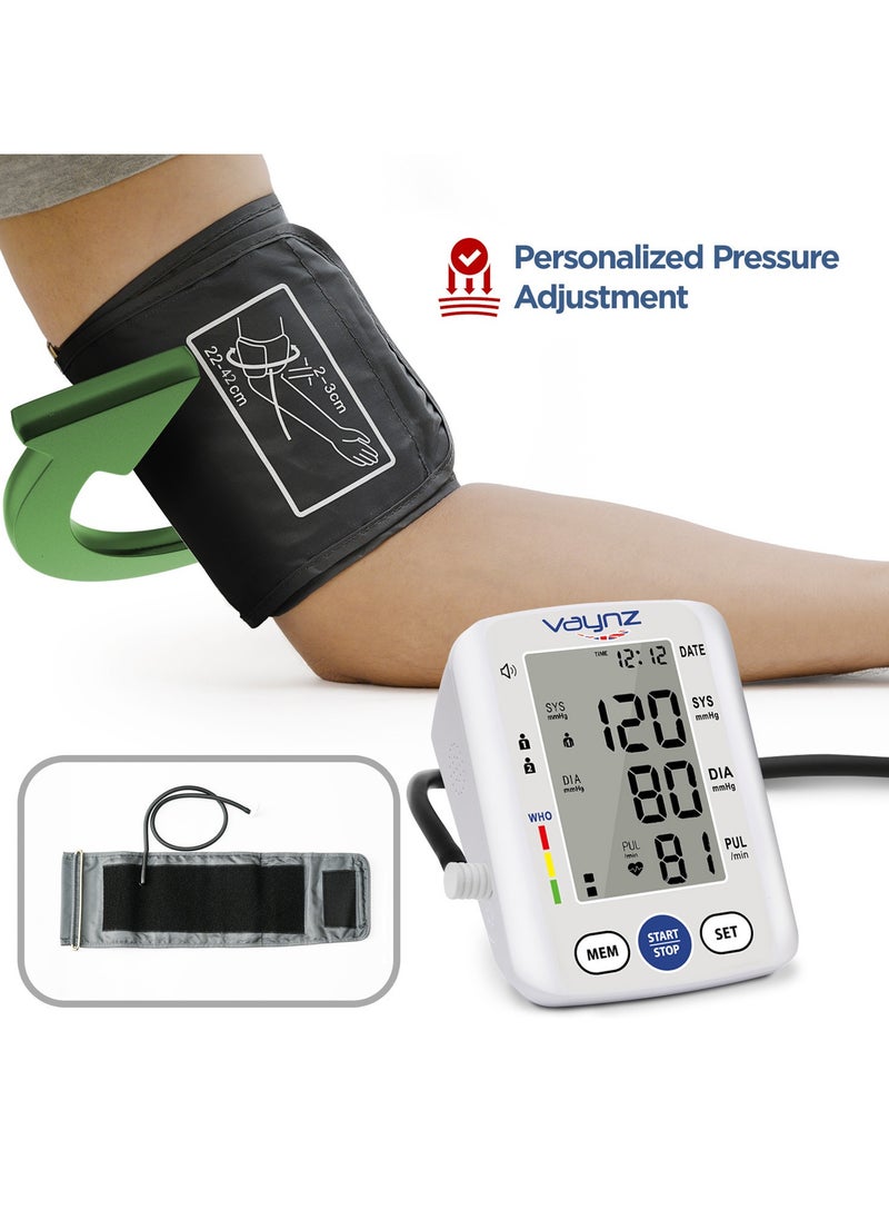 vaynz VAYNZ BP Pressure Monitor CE Approved – Smart Voice Upper Arm Electronic Device for Home Use, 22–42cm Large Cuff, 2x99 Memory, White  - Image 2