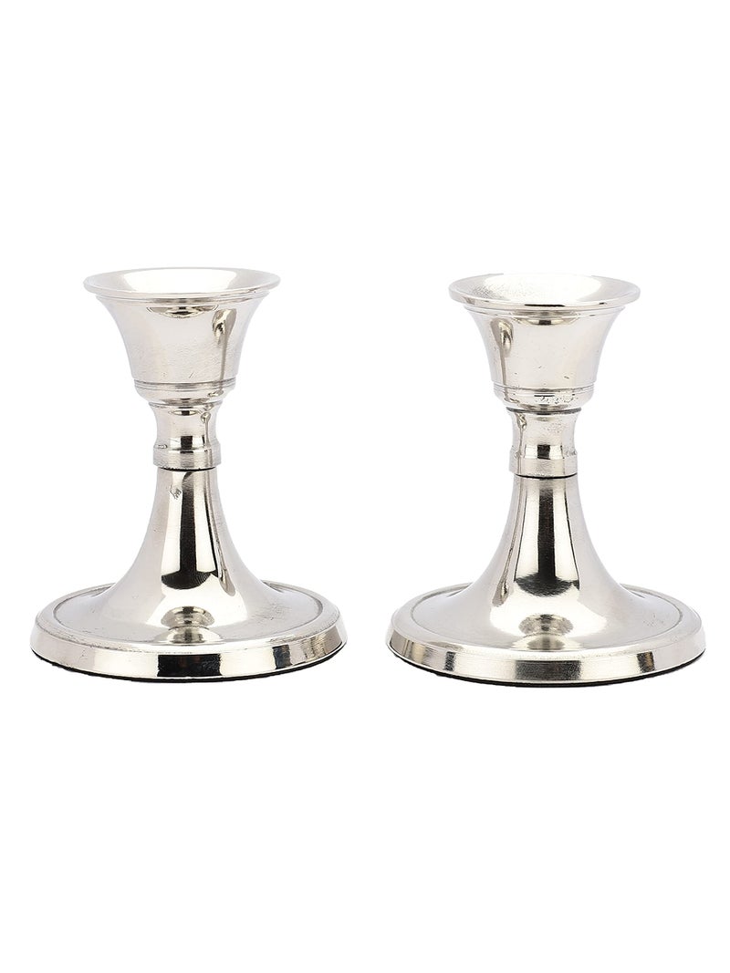 Heyearth Silver Metal Candle Holders Set of 2,Candlestick Holder for Taper Candles.Decorative Candlestick Holder for Home Décor.Taper Candle Holder - 3.5 Inches - Image 3