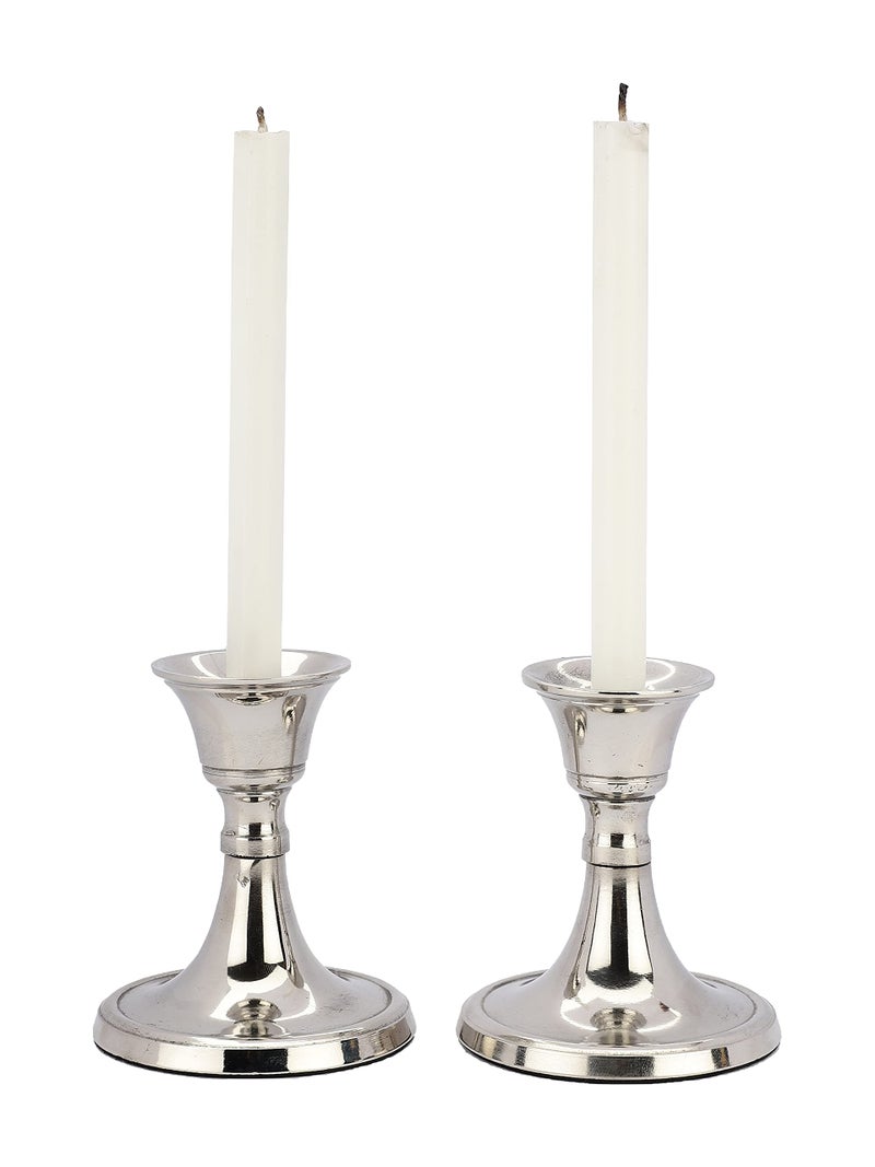 Heyearth Silver Metal Candle Holders Set of 2,Candlestick Holder for Taper Candles.Decorative Candlestick Holder for Home Décor.Taper Candle Holder - 3.5 Inches - Image 1