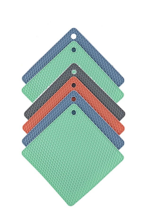 P-Plus International Silicone Trivets Mat for Dish Hot Pads for Counter Top,Pan and Pot Heat Resistant Hot Protector (Square_B Pack of 6 Random) - Image 1